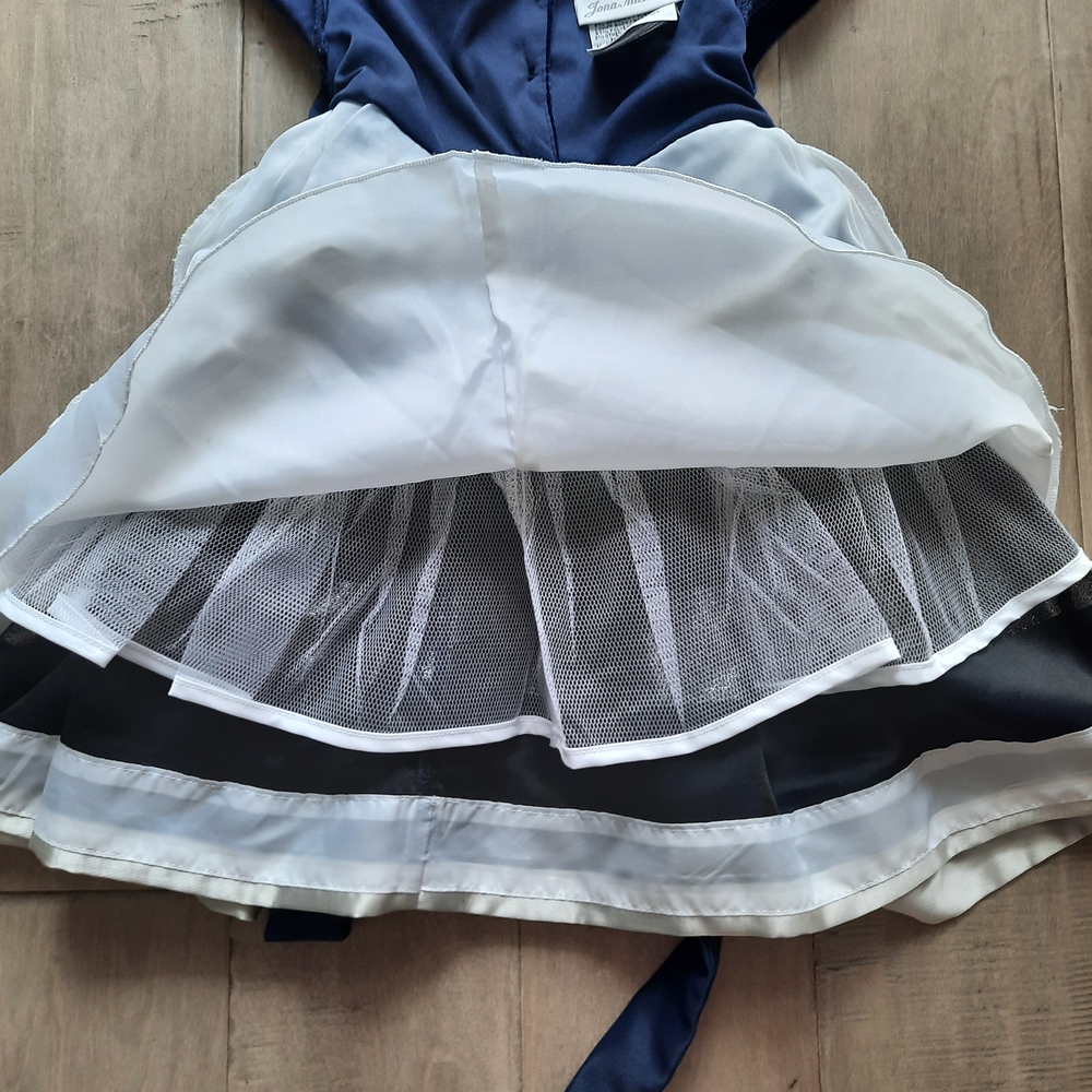 👑 Jona Michelle Navy and Silver Striped Formal Dress - Picture 4 of 5